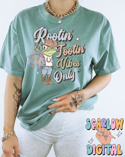 Rootin' and Tootin' Vibes Only PNG Digital Design Download, cowboy png, western png, frog png, funny png, adult png, trendy png design
