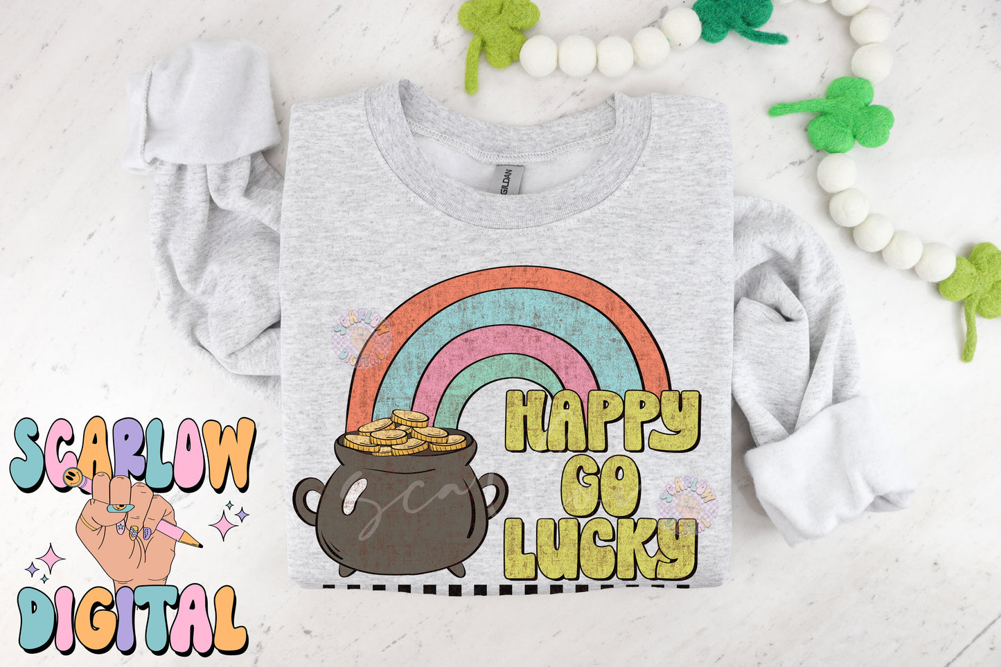 Happy Go Lucky PNG-St. Patrick's Day Sublimation Digital Design Download-rainbow png, pot of gold png, leprechaun png, boy st patty day png