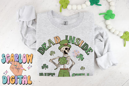 Dead Inside But Still Lucky PNG-St Patrick's Day Sublimation Digital Design Download-shamrock png, skeleton png, adult humor png designs