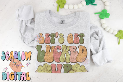 Let's Get Lucked Up PNG-Saint Patrick's Day Sublimation Digital Design Download-shamrock png, funny png, adult drinking png, adult humor png