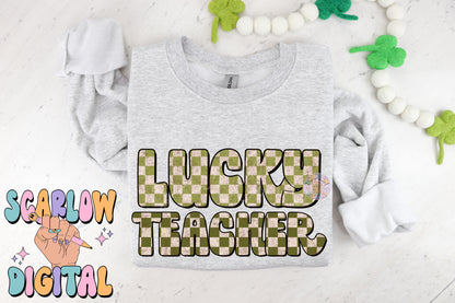 Lucky Teacher PNG-St Patrick's Day Sublimation Digital Design Download-teaching png, lucky vibes png, shamrock png, irish png design
