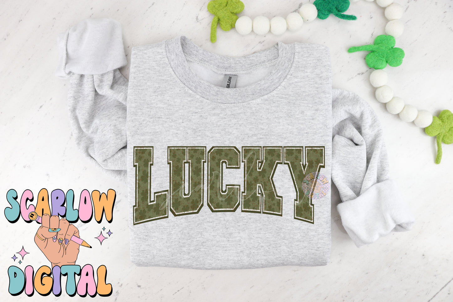 Lucky PNG-St Patrick's Day Sublimation Digital Design Download-varsity png, vintage png, grunge png, shamrock png, irish png, simple png