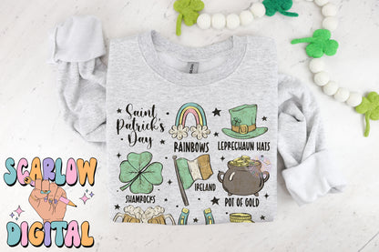 Saint Patrick's Day Doodles PNG Digital Design Download-rainbow png, leprechaun png, shamrocks png, ireland png, pot of gold png, beer png