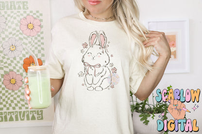 Floral Bunny Rabbit PNG-Easter Sublimation Digital Design Download-spring png, girly easter png, simple easter png, coquette png designs