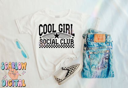 Cool Girl Social Club PNG Digital Design Download, checkers png, retro png, single color png, little girl png, png for women, kids designs