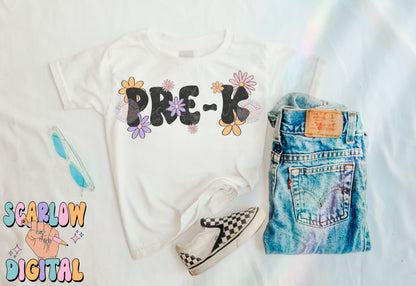 PreK PNG Digital Design Download, back to school png, little girl png, flowers png, floral png, trendy school designs, girl tshirt png