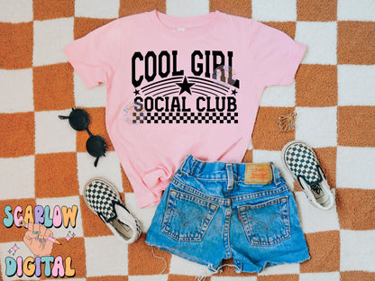 Cool Girl Social Club PNG Digital Design Download, checkers png, retro png, single color png, little girl png, png for women, kids designs