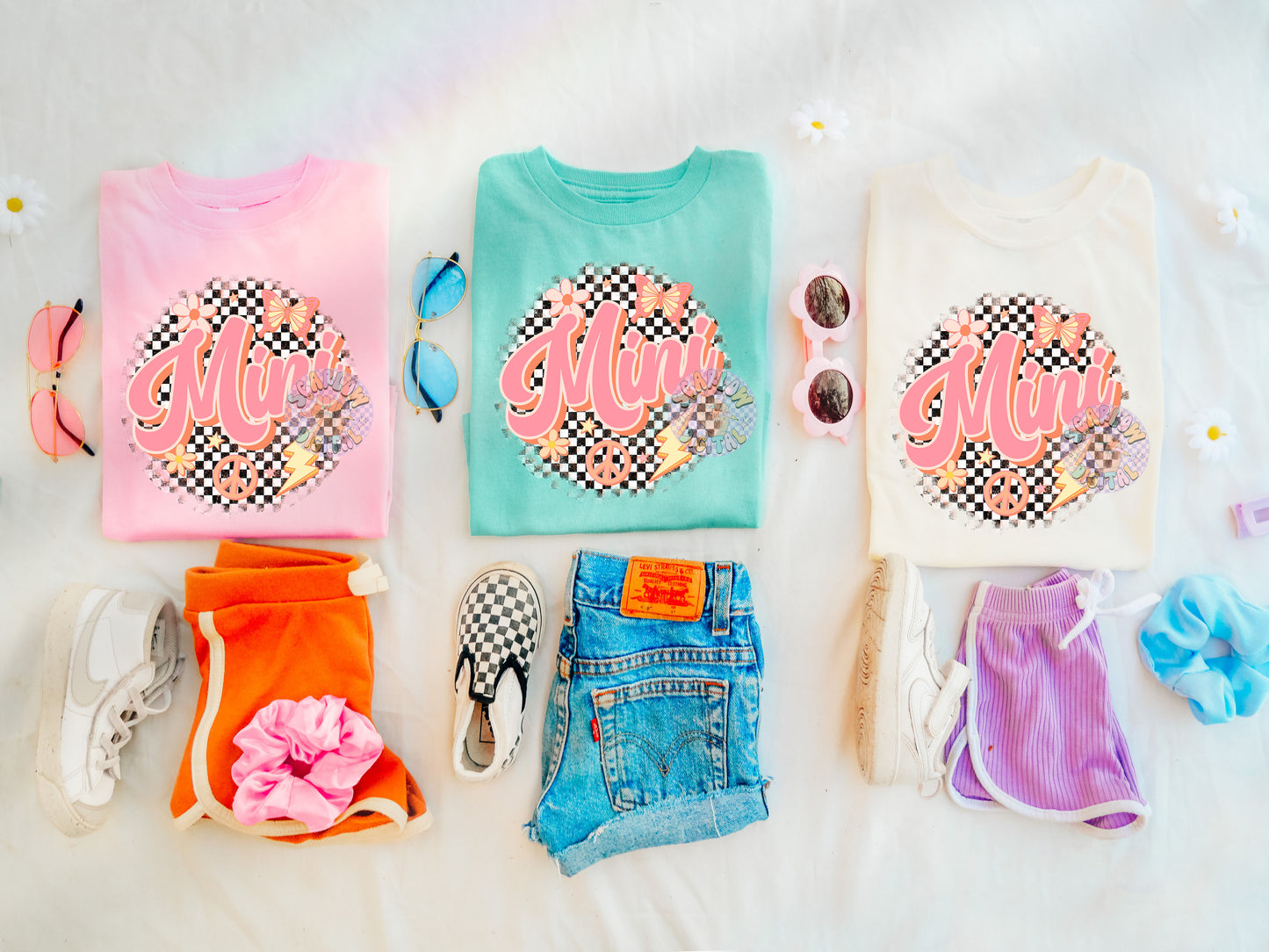 Mini PNG Digital Design Download, checkered mini png, retro mini png, butterfly png, peace png, flowers png, mama mini png, mommy and me png