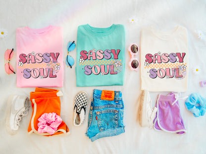 Sassy Soul PNG Digital Design Download, flowers png, retro png, little girl png, girl tshirt designs, checkers png, png for girl, trendy png