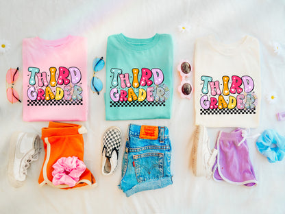 Third Grader PNG Digital Design Download, back to school png, school designs, retro back to school png, colorful kids tshirt designs