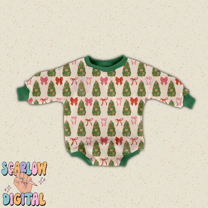 Christmas Tree and Bows Seamless Pattern Digital Design, coquette christmas patterns, christmas digital paper, christmas paper, bow patterns