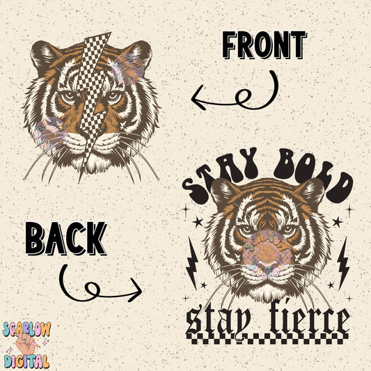 Stay Bold Stay Fierce Front and Back PNG Bundle Digital Design Download, grunge png, edgy png, checkers png, tiger png, png design for women