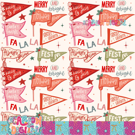 Christmas Flags Seamless Pattern Digital Design