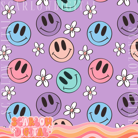 Happy Flowers Seamless Pattern Digital Design