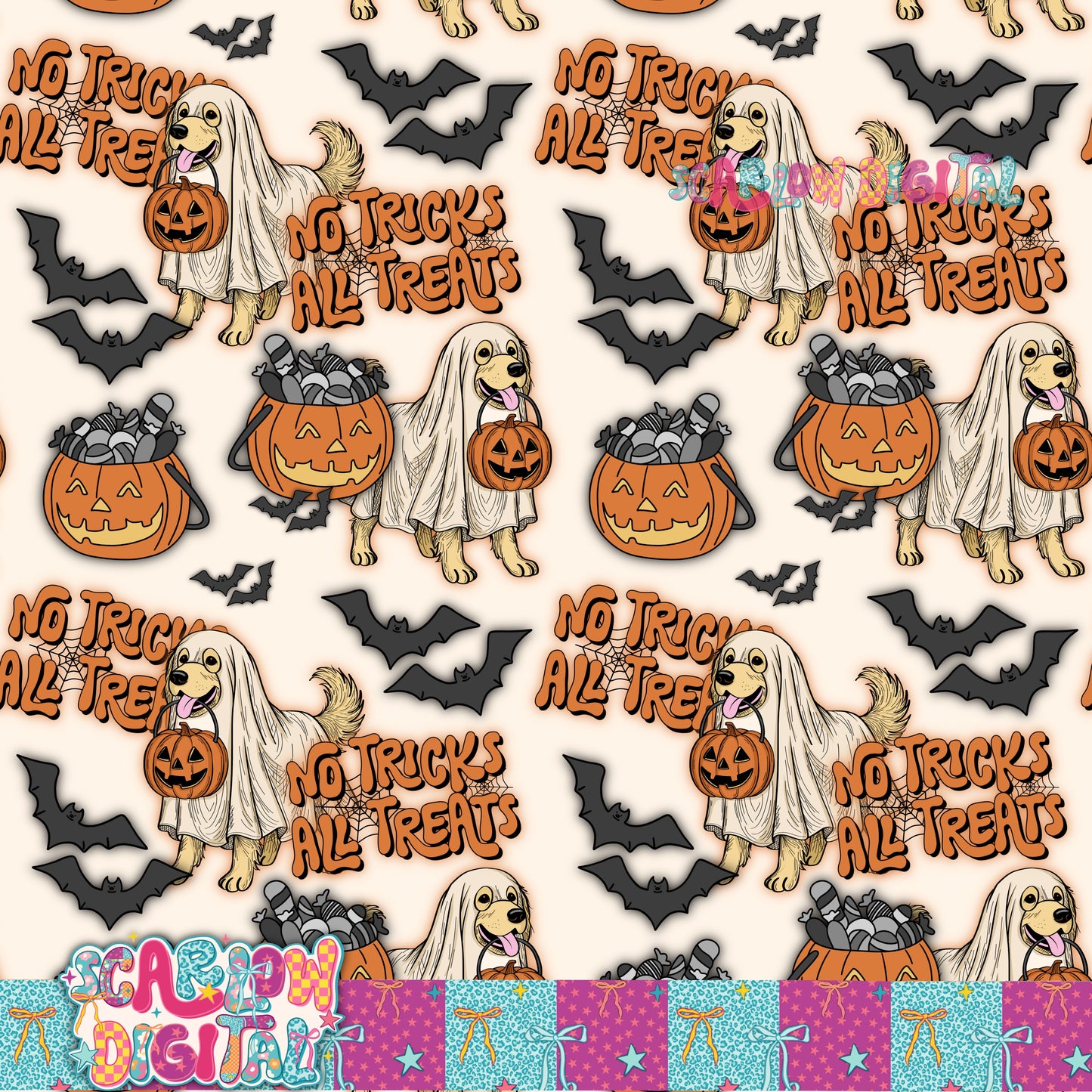No Tricks All Treats Seamless Pattern Digital Design