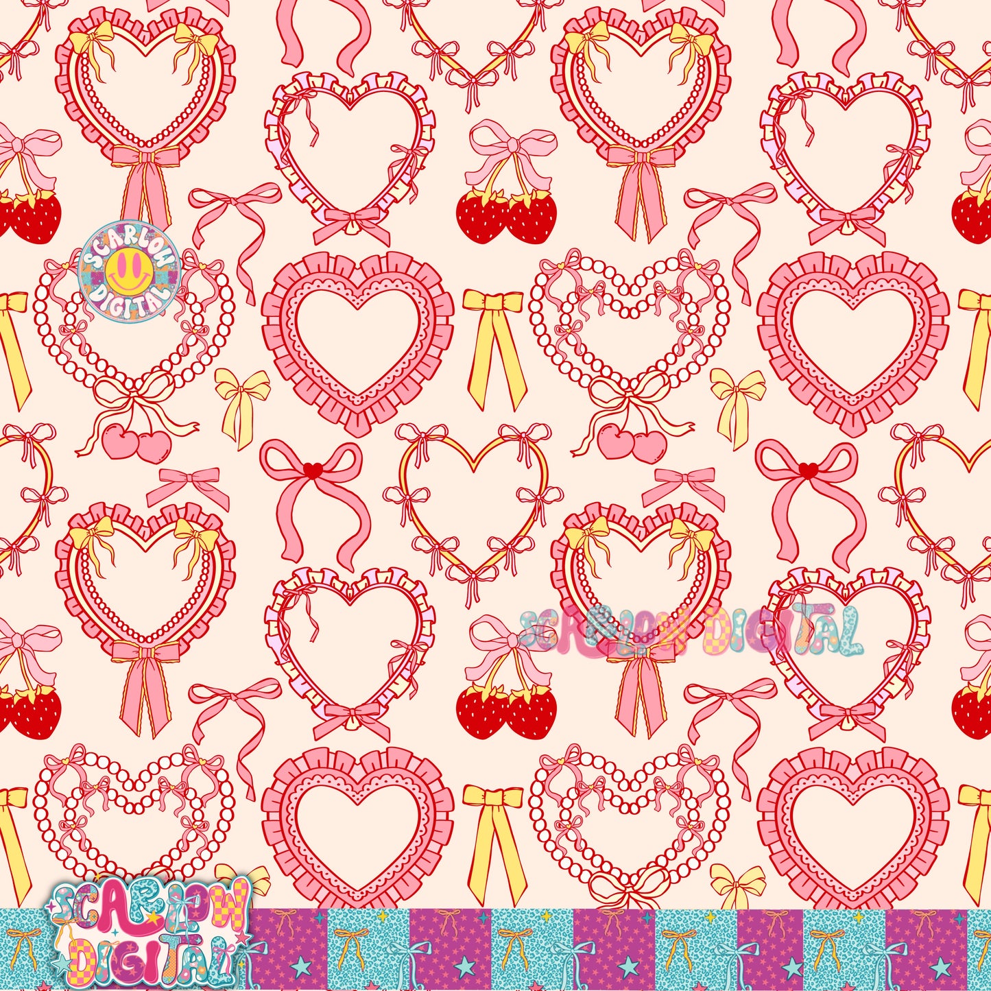 Valentine's Day Frilly Hearts Seamless Pattern Digital Design