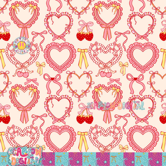 Valentine's Day Frilly Hearts Seamless Pattern Digital Design