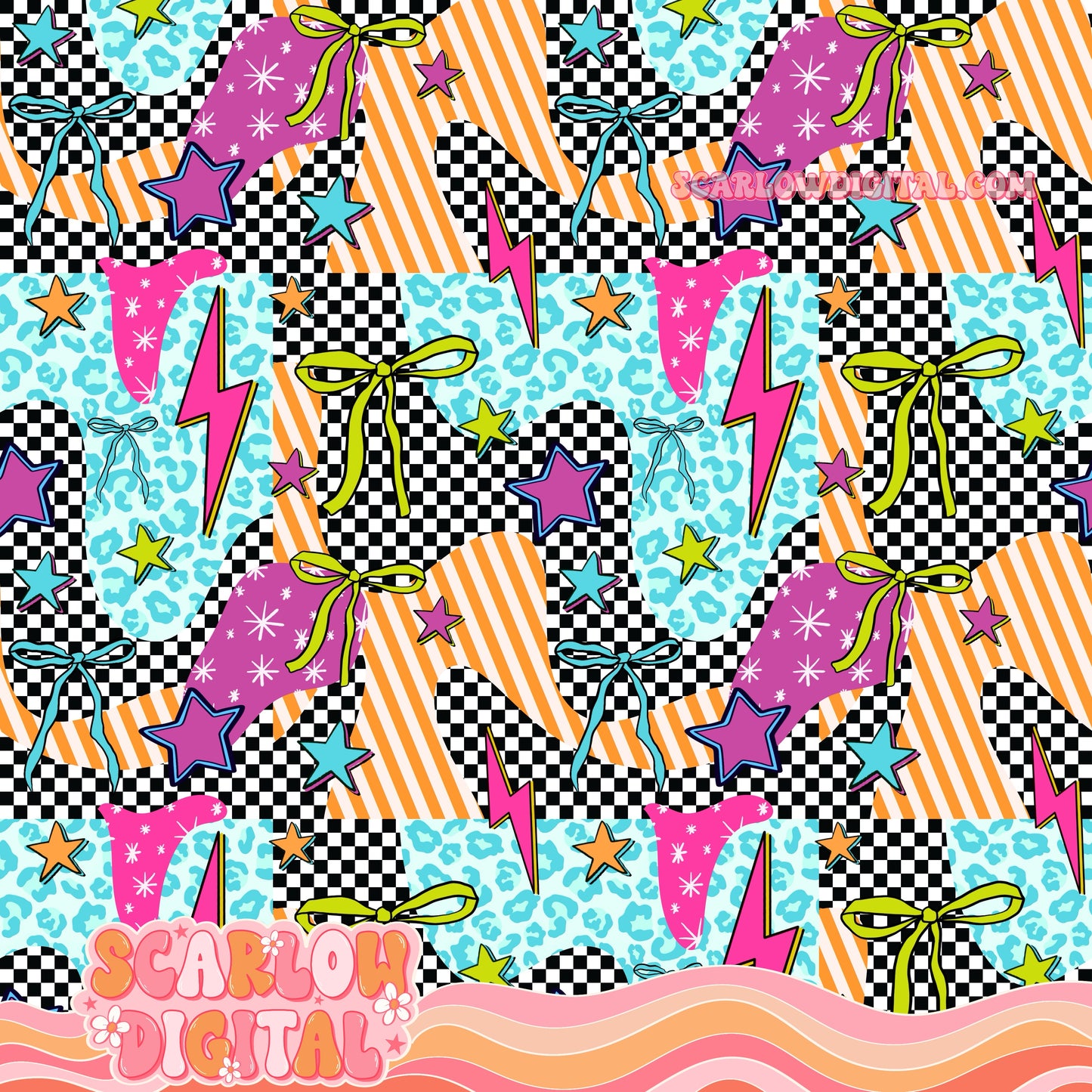 Retro Checkered Patchwork Seamless Digital Design