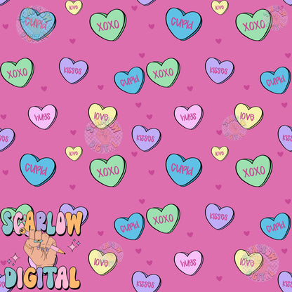 Candy Hearts Seamless Pattern Digital Design