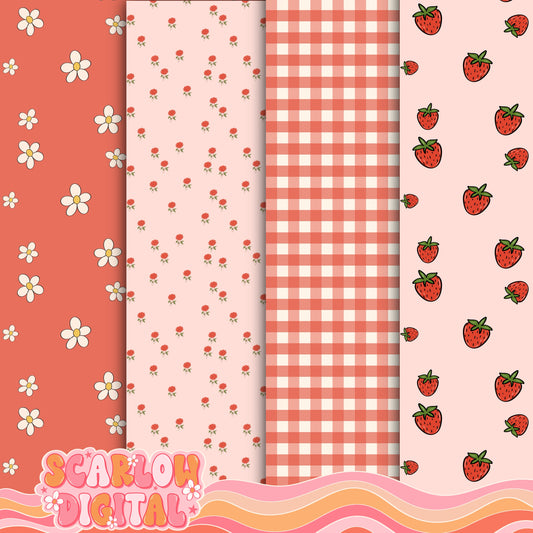 Strawberry Seamless Pattern Bundle Digital Design