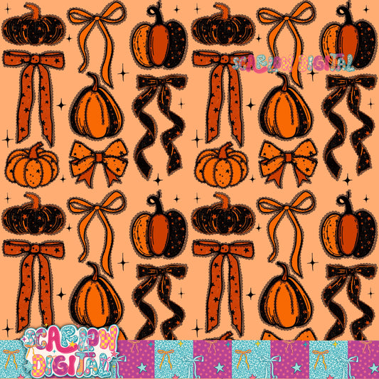 Pumpkins and Bows Seamless Pattern Digital Design