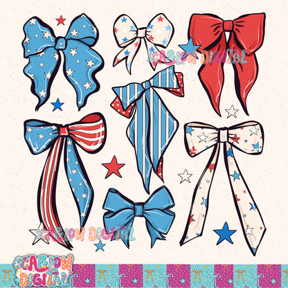 Patriotic Bows PNG Digital Design
