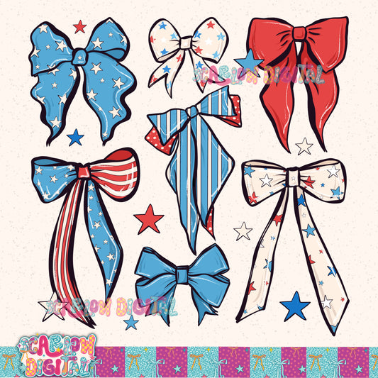 Patriotic Bows PNG Digital Design