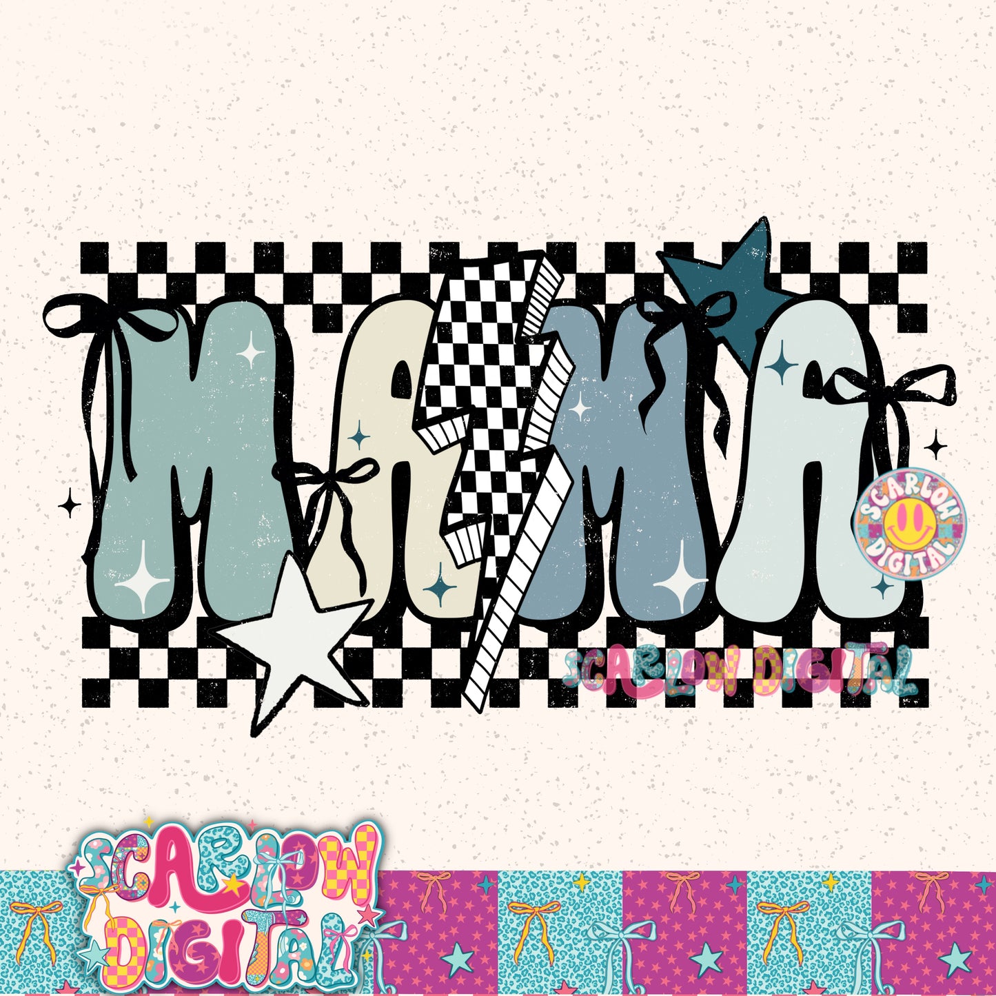 Blue Mama With Bows PNG Digital Design
