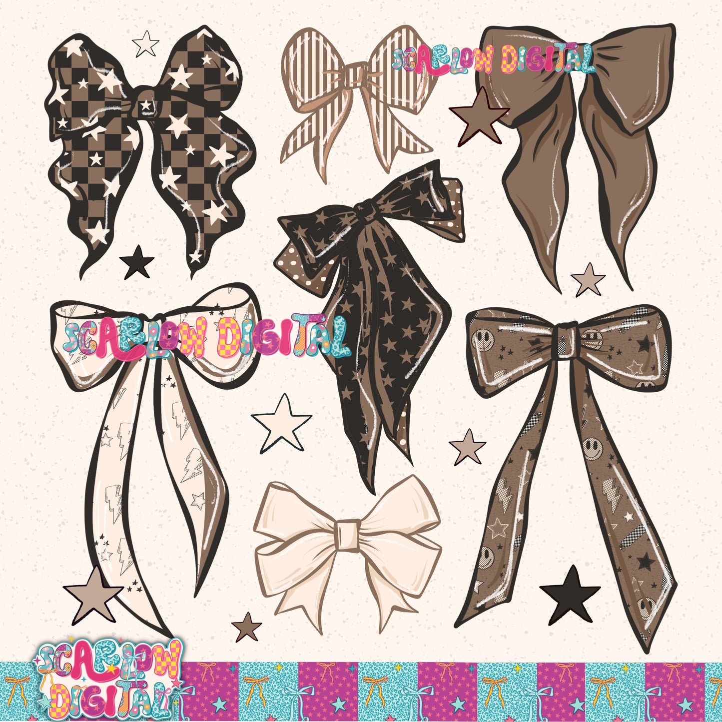 Grunge Bows PNG Digital Design