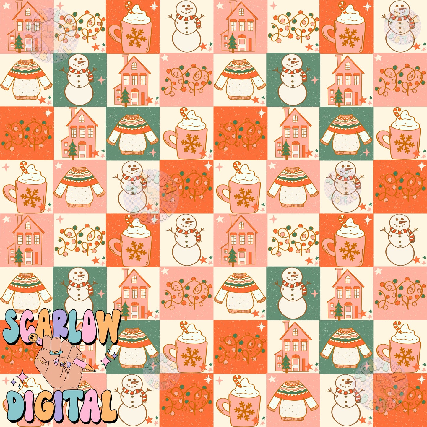 Christmas Checkers Seamless Pattern Digital Design, snowmen patterns, christmas patterns, christmas digital paper, winter seamless patterns