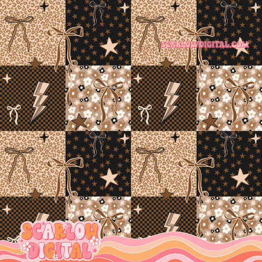 Leopard and Checkered Patchwork Seamless Pattern Digital Design