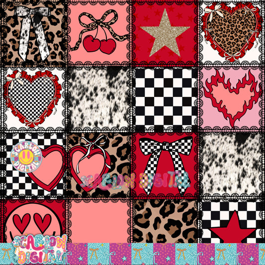 Valentine's Day Patchwork with Laces Seamless Pattern Digital Design