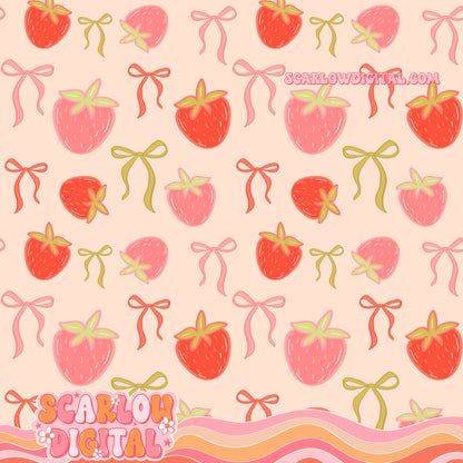 Strawberries and Bows Seamless Pattern Digital Design