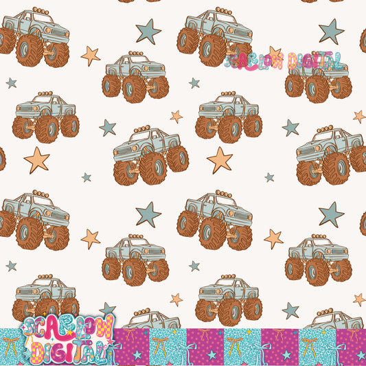 Monster Trucks Seamless Pattern Digital Design