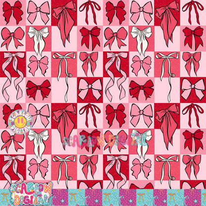Valentine's Day Checkered Bows Seamless Pattern Digital Design