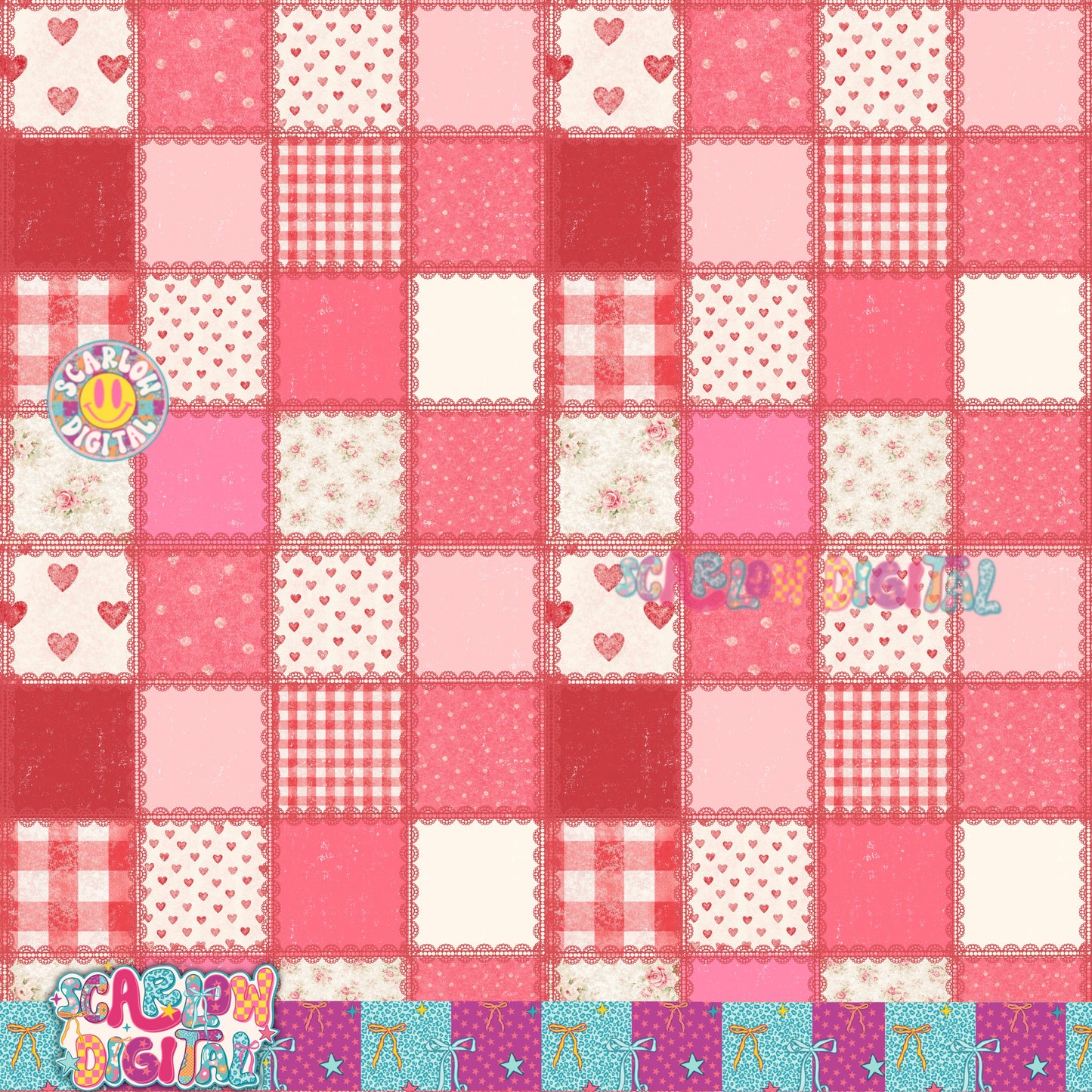 Vintage Valentine's Day Patchwork with Lace Seamless Pattern Digital Design