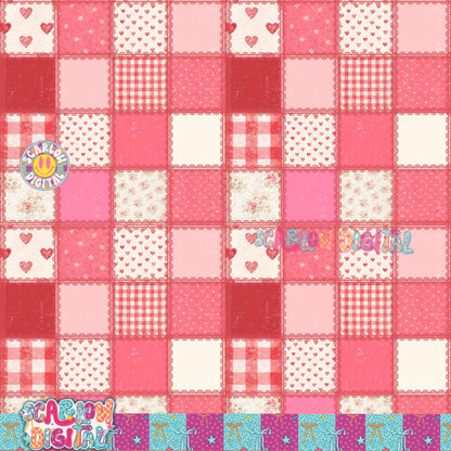 Vintage Valentine's Day Patchwork with Lace Seamless Pattern Digital Design