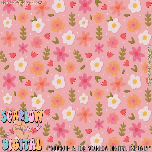 Spring Flowers and Greenery Seamless Pattern Digital Design