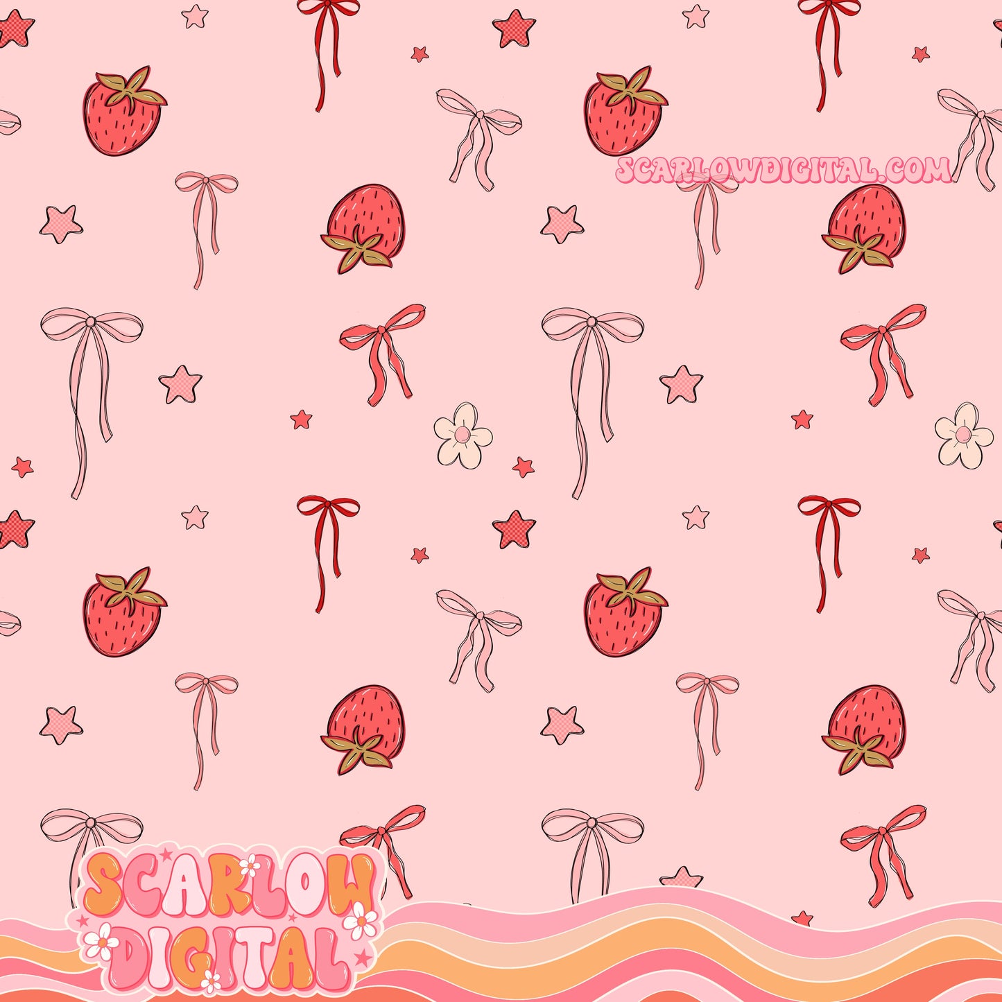Strawberries and Bows Seamless Pattern Digital Design