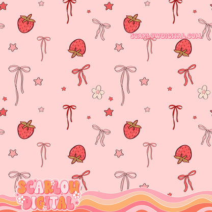 Strawberries and Bows Seamless Pattern Digital Design