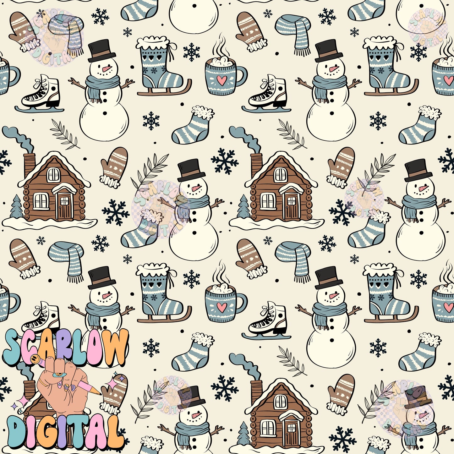 Winter Doodles Seamless Pattern Digital Design