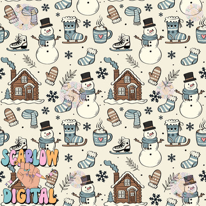 Winter Doodles Seamless Pattern Digital Design