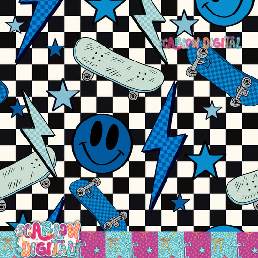 Blue Retro Vibes Seamless Pattern Digital Design