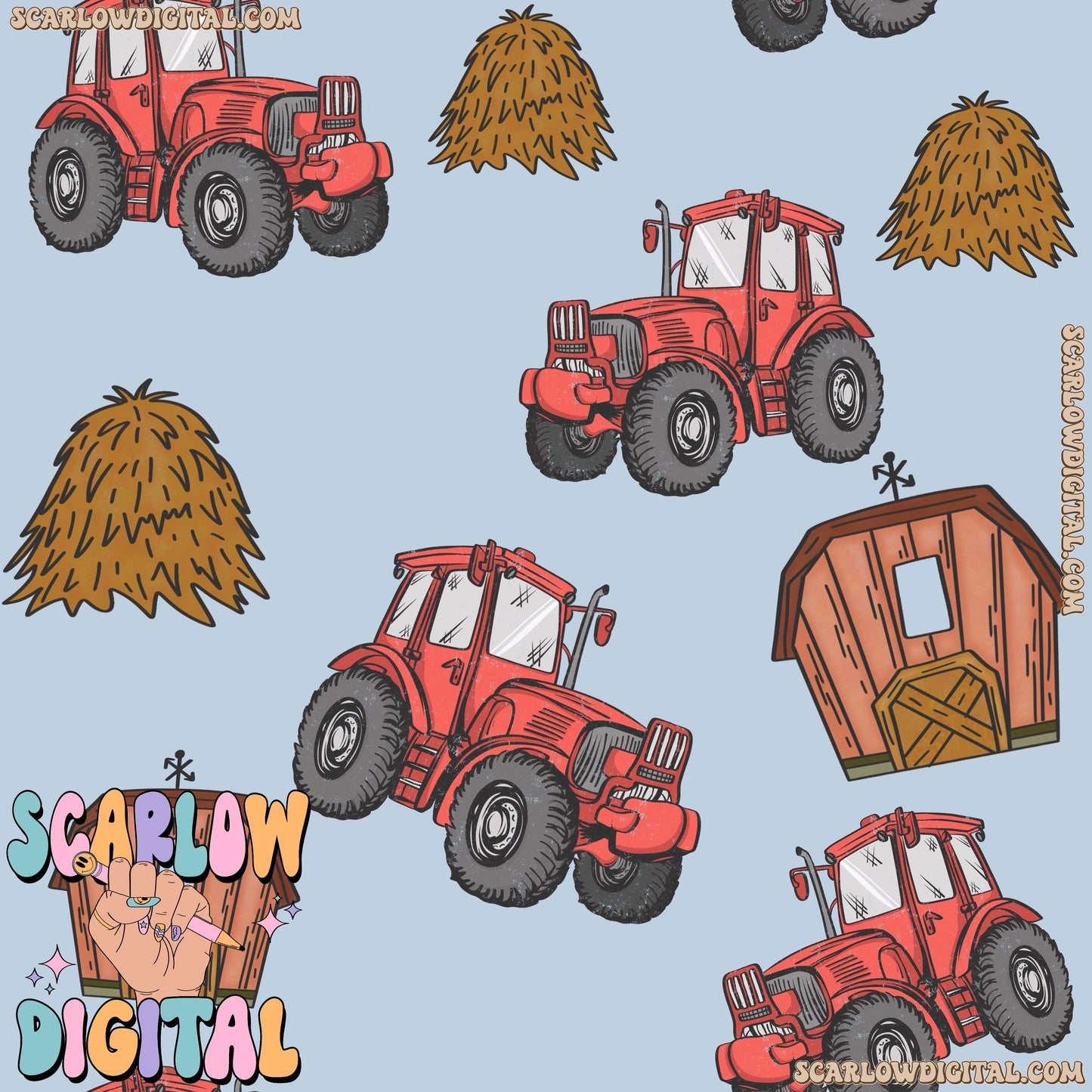 Tractors Seamless Pattern Digital Design