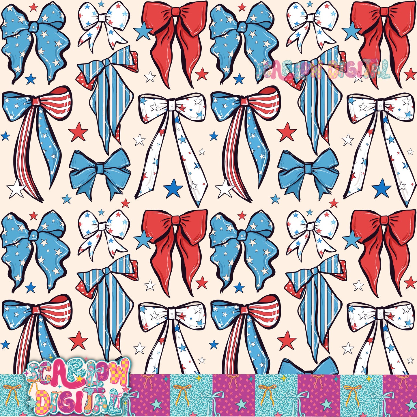 Patriotic Bows Seamless Pattern Digital Design