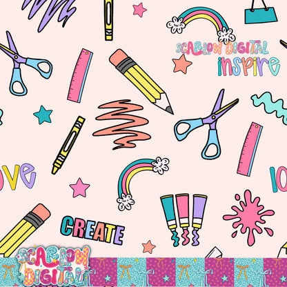 Back to School Doodles Seamless Pattern Digital Design