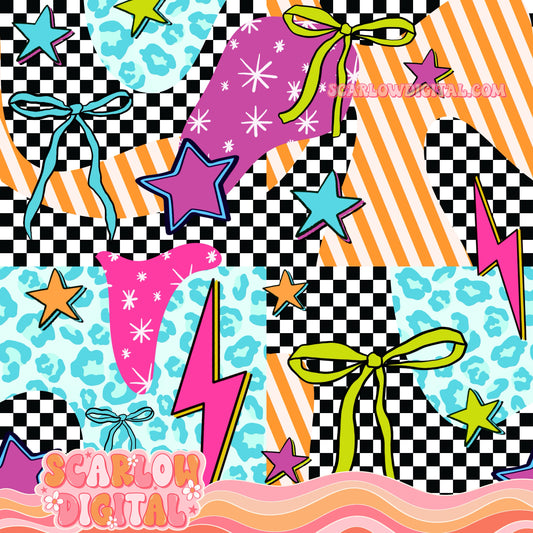 Retro Checkered Patchwork Seamless Digital Design