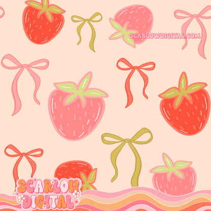 Strawberries and Bows Seamless Pattern Digital Design