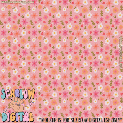 Spring Flowers and Greenery Seamless Pattern Digital Design