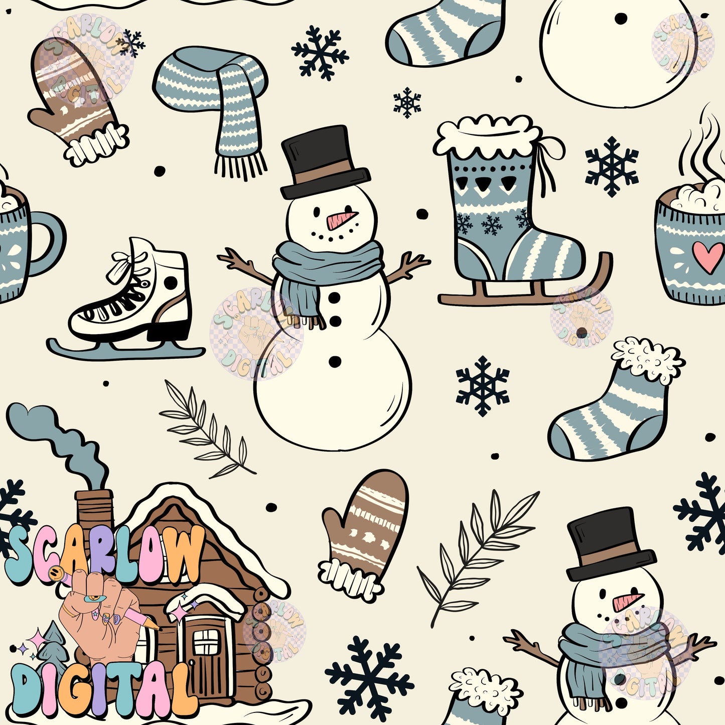 Winter Doodles Seamless Pattern Digital Design